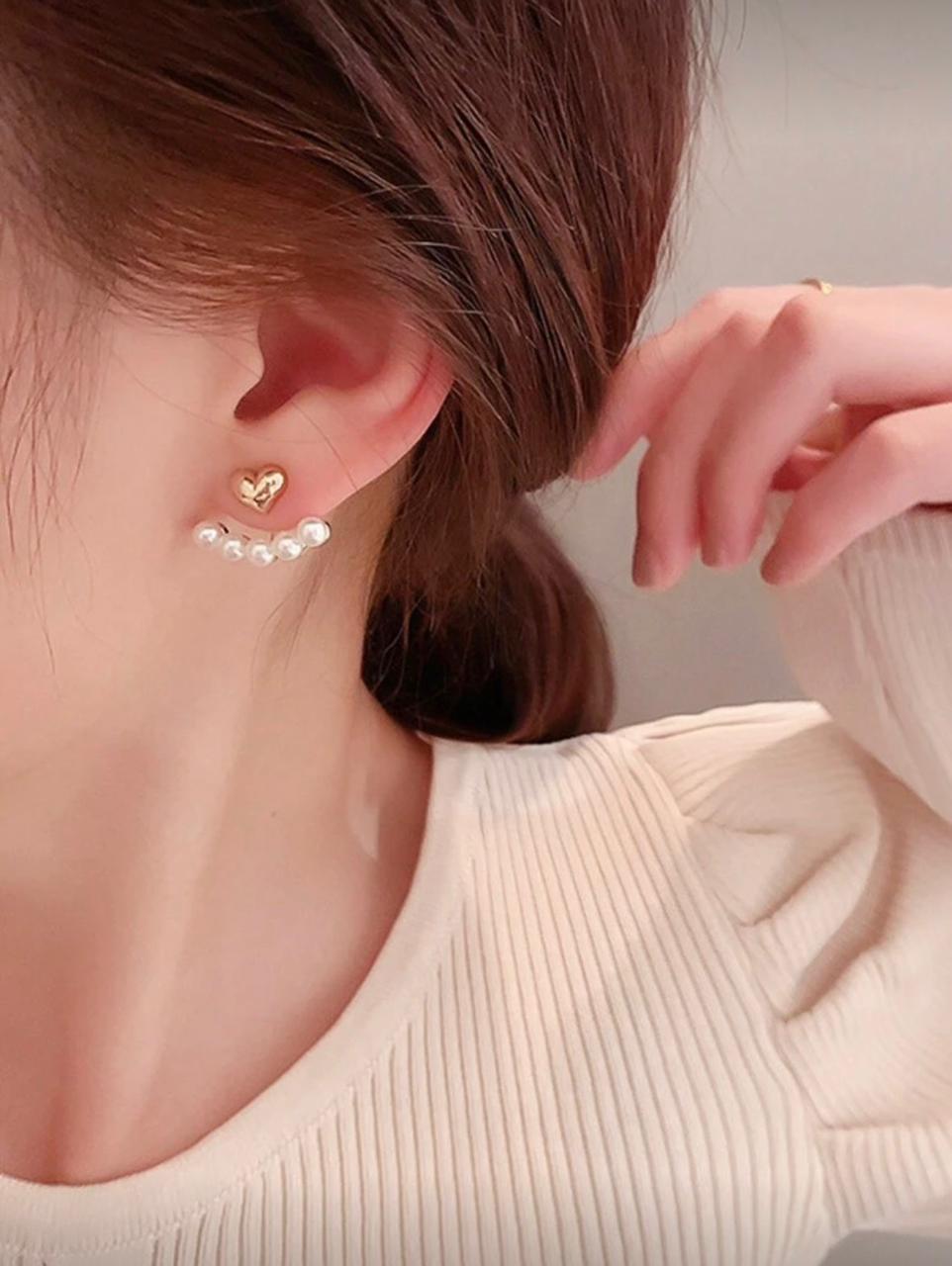 Pearl Drop Heart Studs