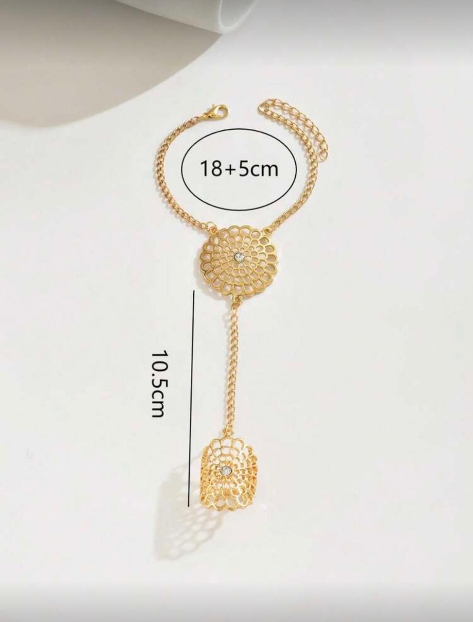 Golden Floral Hand Chain Ring