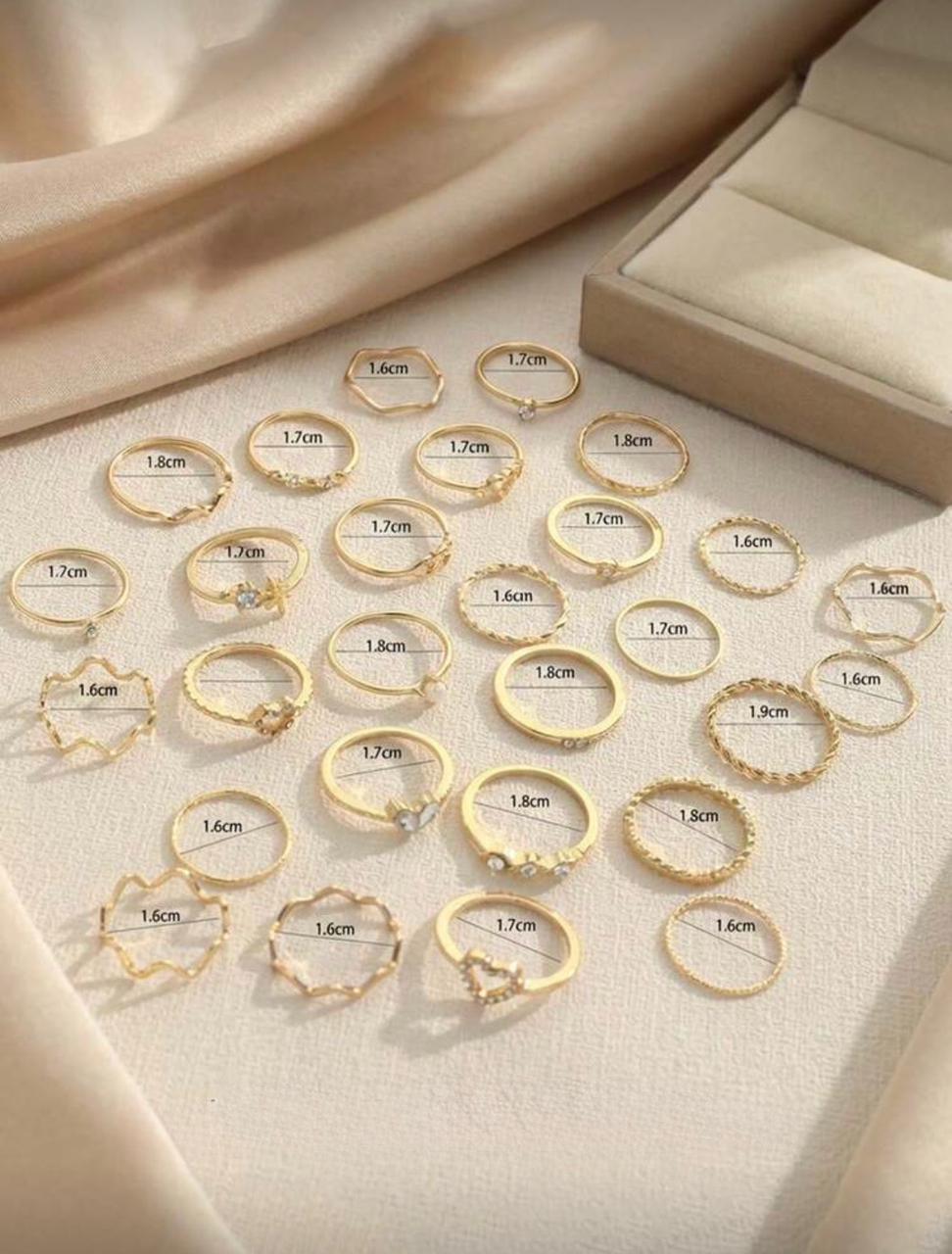 28-Piece Boho Rhinestone Ring Set